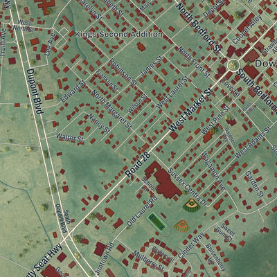 Close-up of the map of Georgetown, Delaware print showing street and building detail