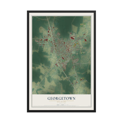 Map of Georgetown, Delaware, 12 x 18 inch print in a black wood frame