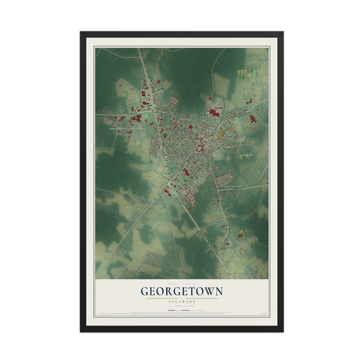 Map of Georgetown, Delaware, 12 x 18 inch print in a black wood frame
