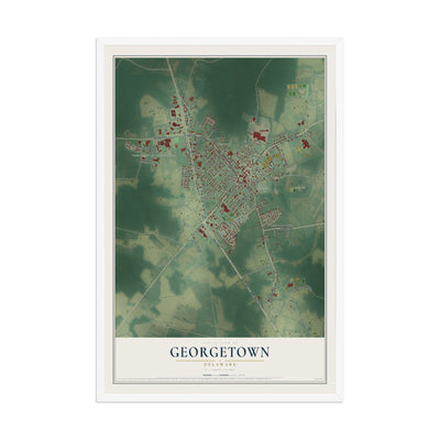Map of Georgetown, Delaware, 12 x 18 inch print in a white wood frame
