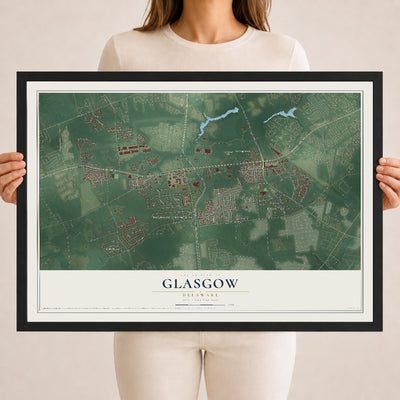 Map of Glasgow, Delaware, 18 x 24 inch print in a black wood frame