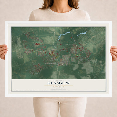 Map of Glasgow, Delaware, 18 x 24 inch print in a white wood frame