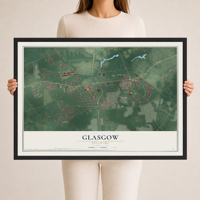 Map of Glasgow, Delaware, 24 x 36 inch print in a black wood frame