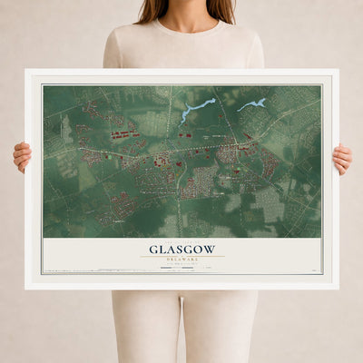 Map of Glasgow, Delaware, 24 x 36 inch print in a white wood frame