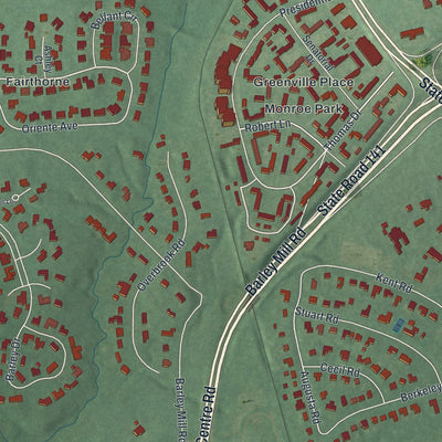 Close-up of the map of Greenville, Delaware print showing street and building detail