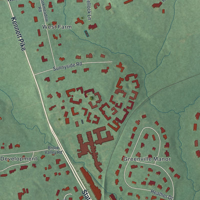 Second close-up of the map of Greenville, Delaware print showing more streets and buildings