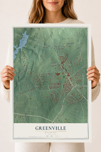 Map of Greenville, Delaware, 18 x 24 inch unframed archival matte print
