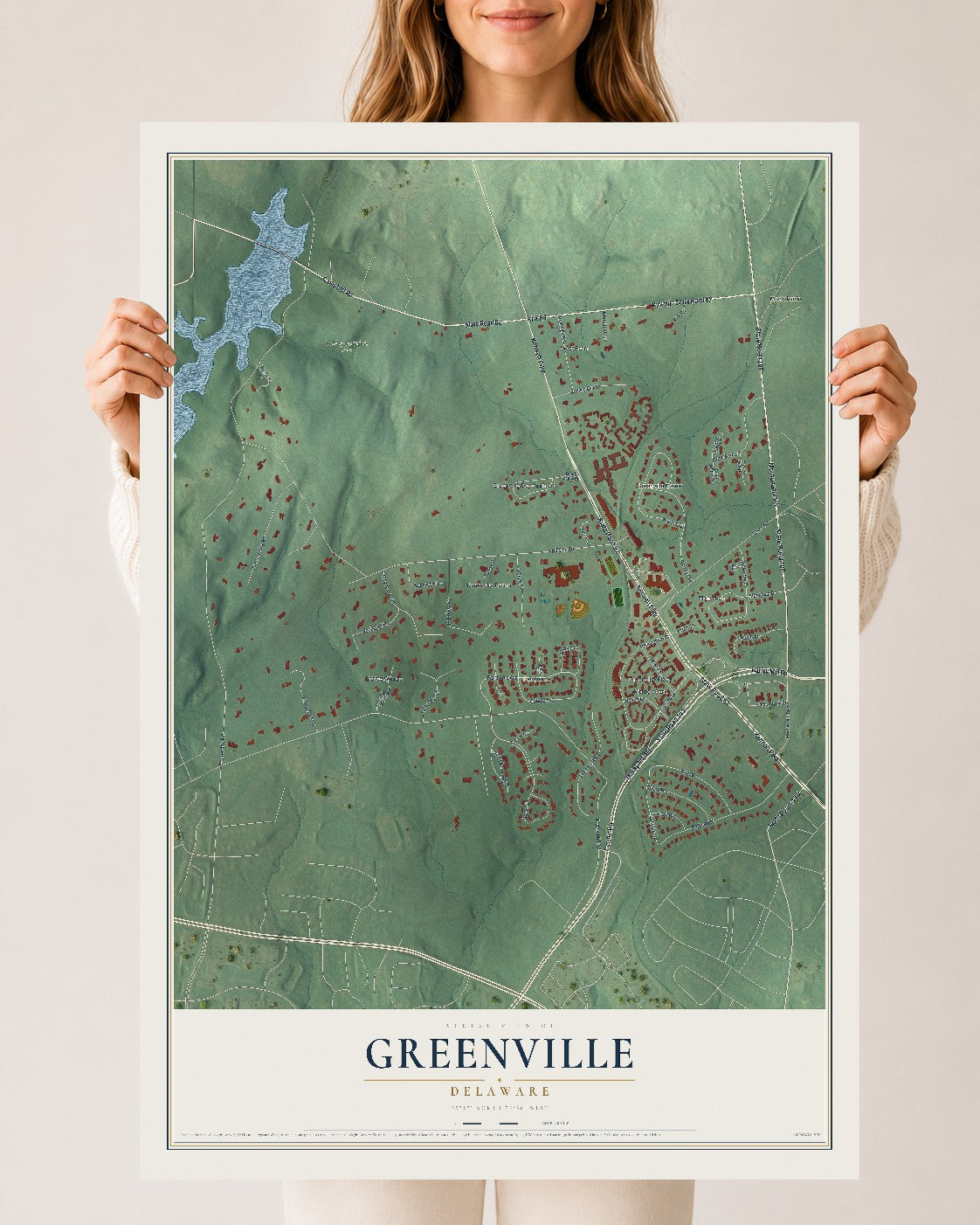 Map of Greenville, Delaware, 24 x 36 inch unframed archival matte print