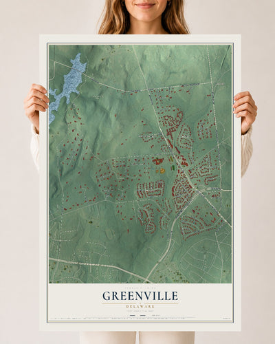 Map of Greenville, Delaware, 24 x 36 inch unframed archival matte print