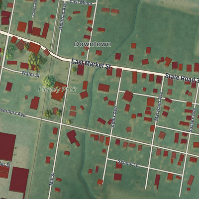 Close-up of the map of Greenwood, Delaware print showing street and building detail