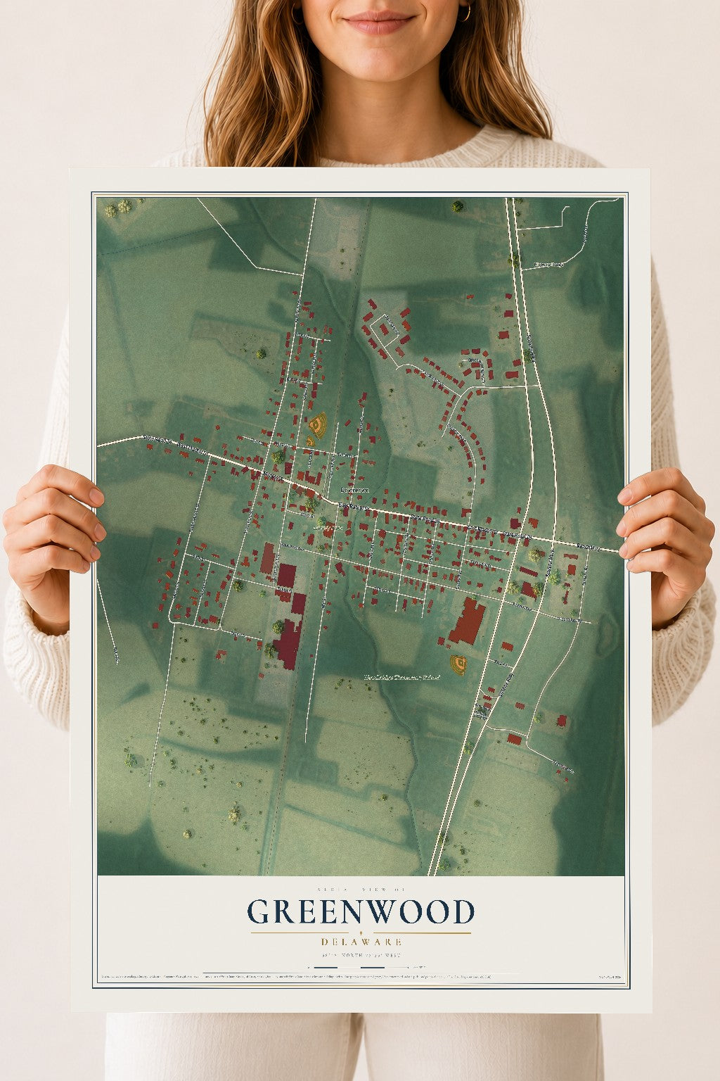 Map of Greenwood, Delaware, 18 x 24 inch unframed archival matte print