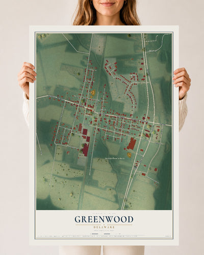 Map of Greenwood, Delaware, 24 x 36 inch unframed archival matte print