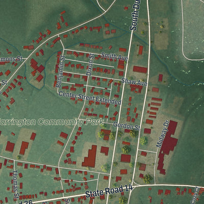 Second close-up of the map of Harrington, Delaware print showing more streets and buildings