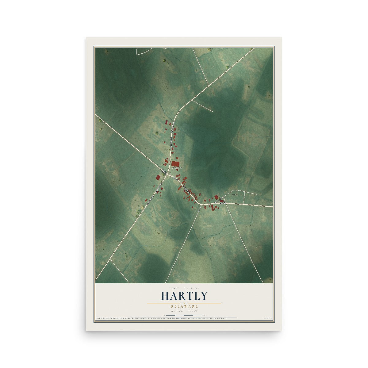 Map of Hartly, Delaware, 12 x 18 inch unframed archival matte print