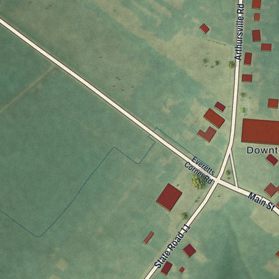 Close-up of the map of Hartly, Delaware print showing street and building detail