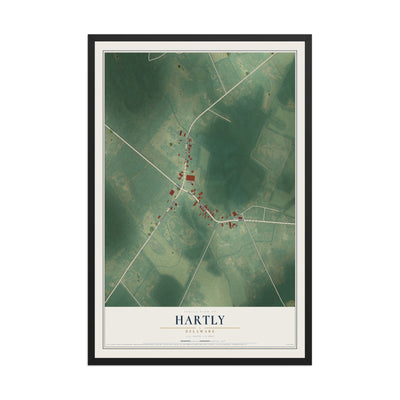 Map of Hartly, Delaware, 12 x 18 inch print in a black wood frame