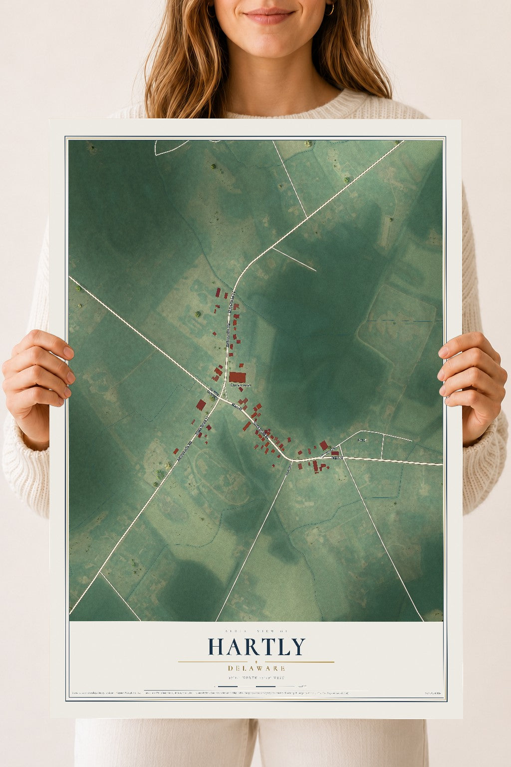 Map of Hartly, Delaware, 18 x 24 inch unframed archival matte print