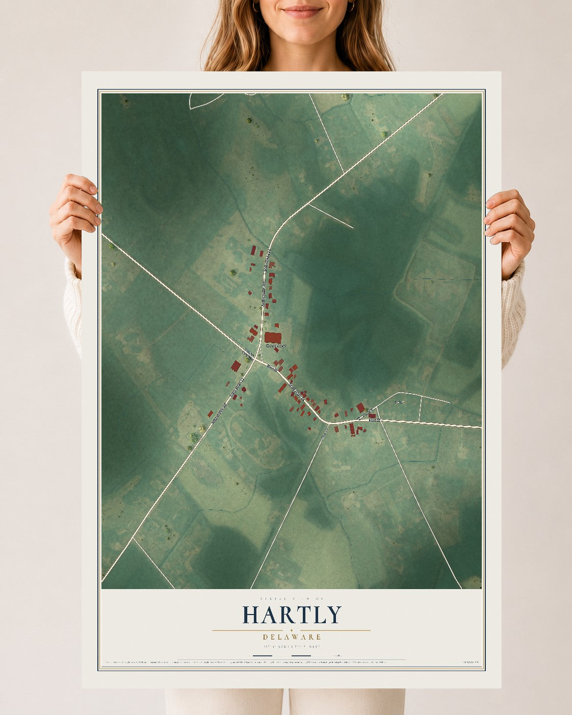 Map of Hartly, Delaware, 24 x 36 inch unframed archival matte print