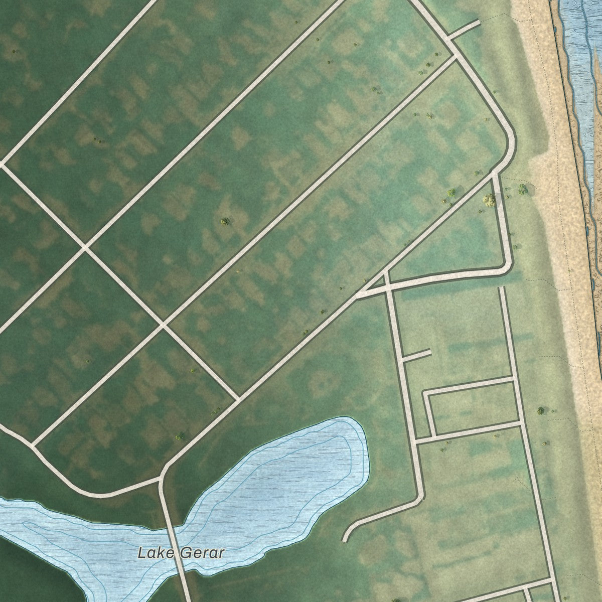 Close-up of the map of Henlopen Acres, Delaware print showing street and building detail