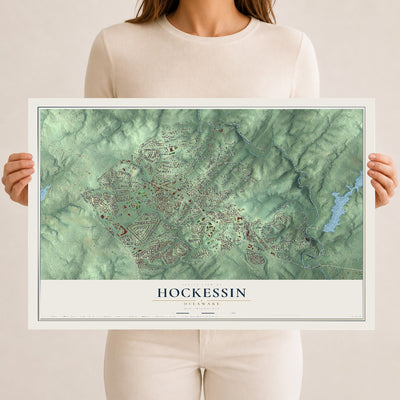 Map of Hockessin, Delaware, 12 x 18 inch unframed archival matte print