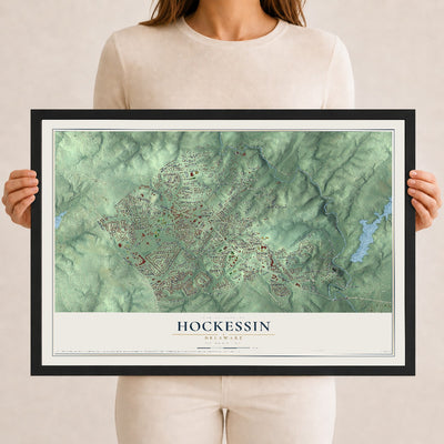 Map of Hockessin, Delaware, 12 x 18 inch print in a black wood frame