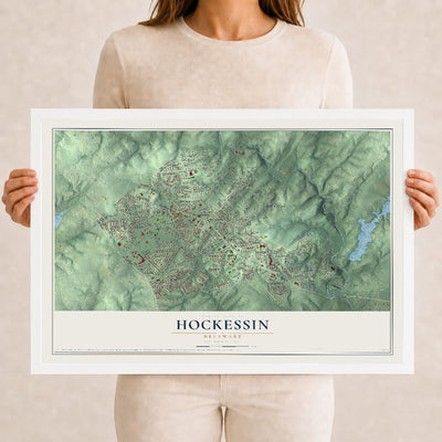 Map of Hockessin, Delaware, 12 x 18 inch print in a white wood frame