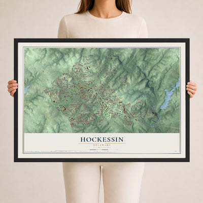 Map of Hockessin, Delaware, 24 x 36 inch print in a black wood frame