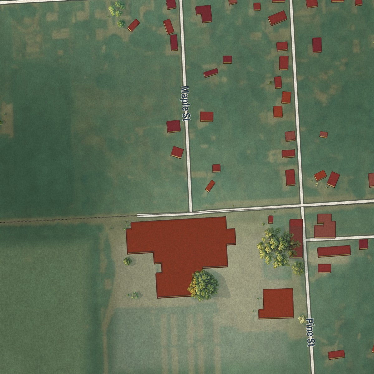 Second close-up of the map of Houston, Delaware print showing more streets and buildings