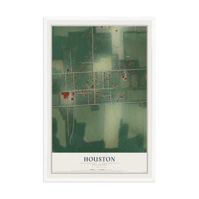 Map of Houston, Delaware, 12 x 18 inch print in a white wood frame