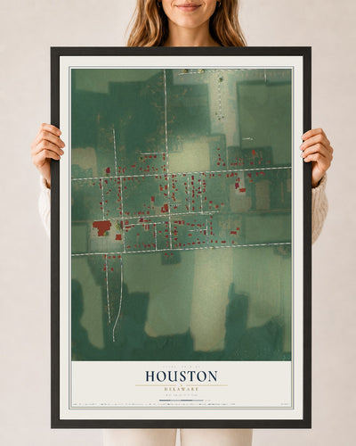 Map of Houston, Delaware, 24 x 36 inch print in a black wood frame