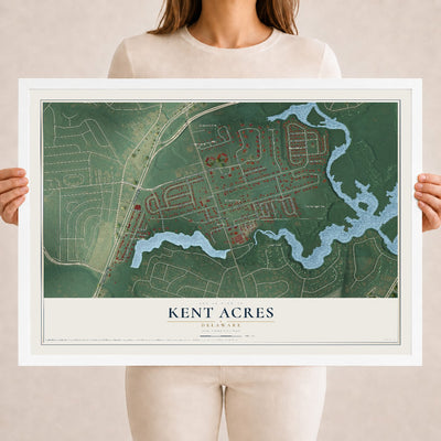 Map of Kent Acres, Delaware, 18 x 24 inch print in a white wood frame