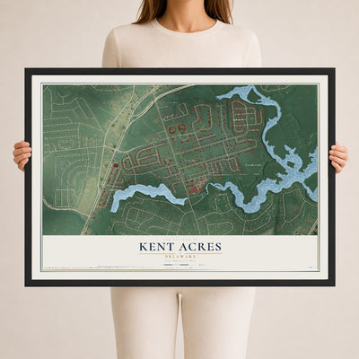 Map of Kent Acres, Delaware, 24 x 36 inch print in a black wood frame