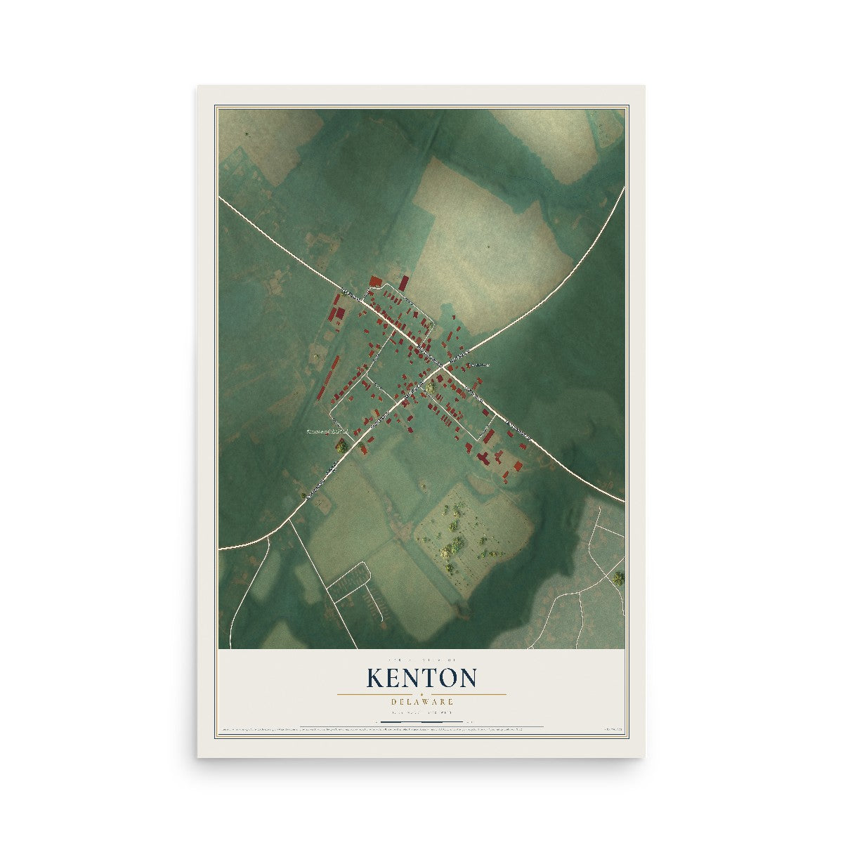 Map of Kenton, Delaware, 12 x 18 inch unframed archival matte print