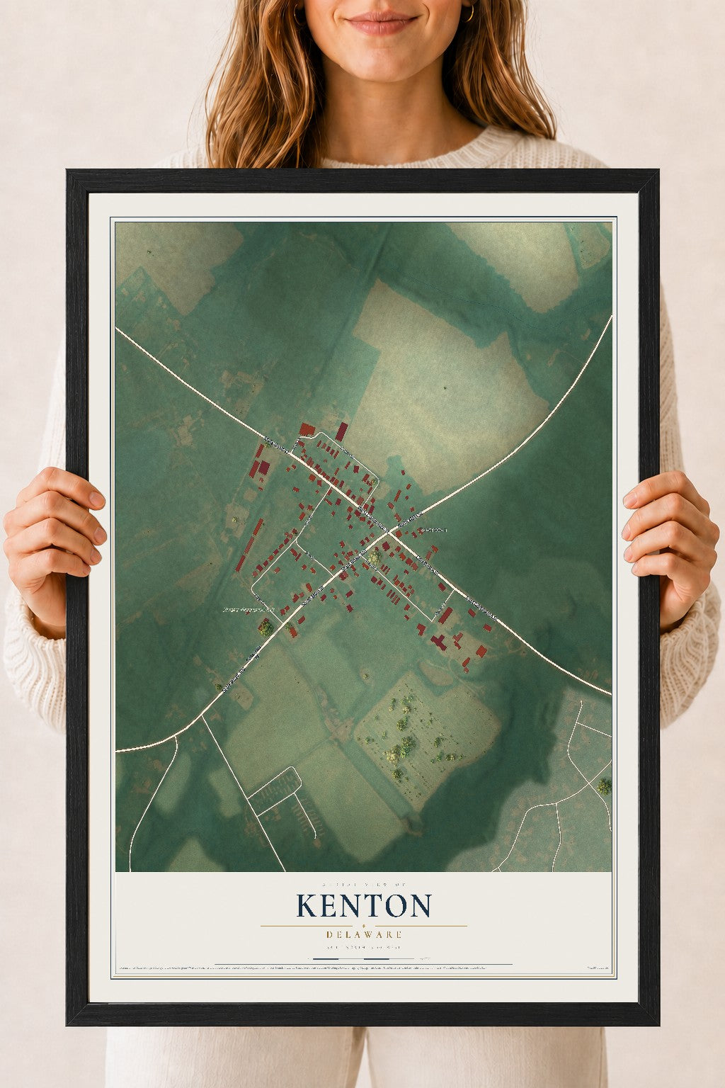 Map of Kenton, Delaware, 18 x 24 inch print in a black wood frame