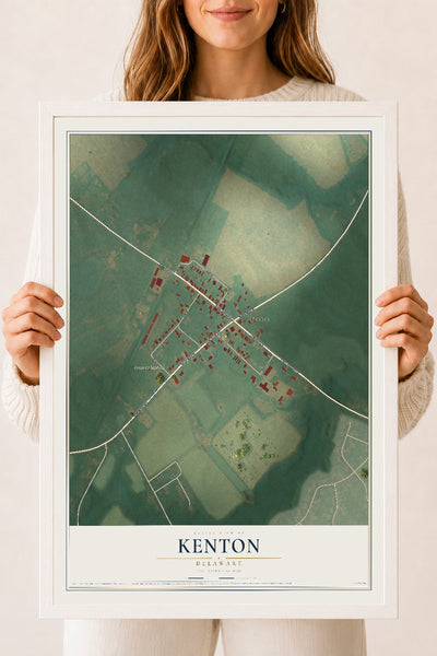 Map of Kenton, Delaware, 18 x 24 inch print in a white wood frame