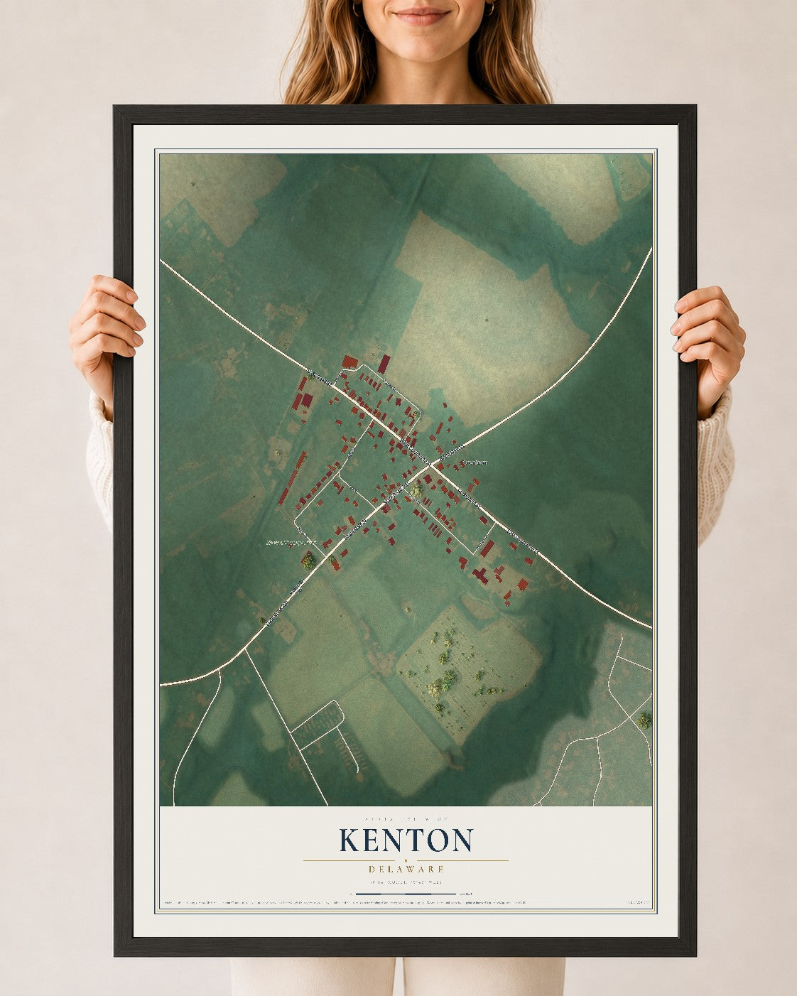 Map of Kenton, Delaware, 24 x 36 inch print in a black wood frame