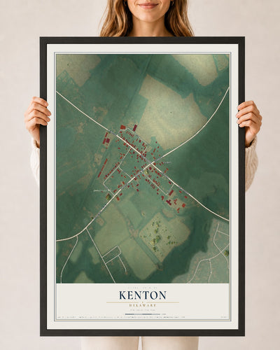 Map of Kenton, Delaware, 24 x 36 inch print in a black wood frame