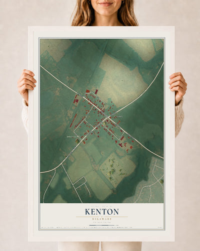 Map of Kenton, Delaware, 24 x 36 inch print in a white wood frame