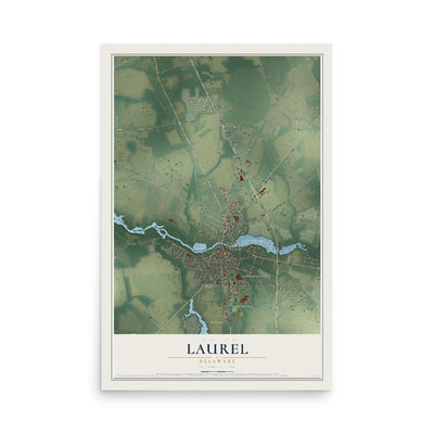 Map of Laurel, Delaware, 12 x 18 inch unframed archival matte print