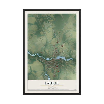 Map of Laurel, Delaware, 12 x 18 inch print in a black wood frame