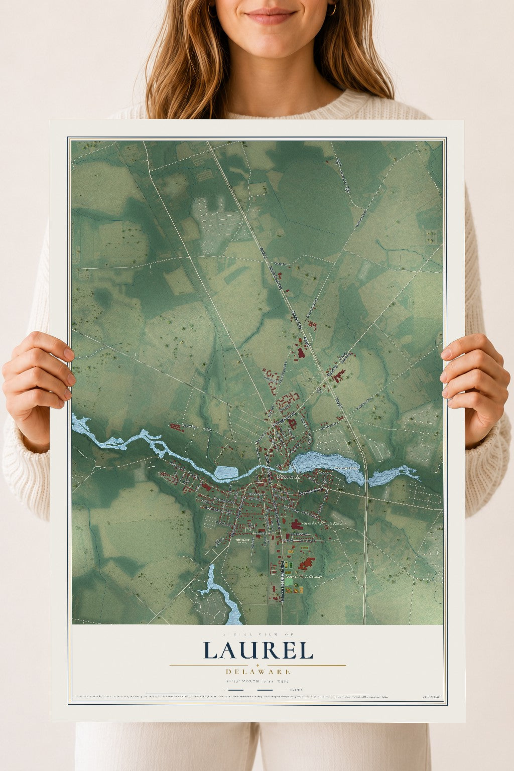 Map of Laurel, Delaware, 18 x 24 inch unframed archival matte print