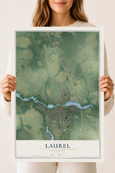 Map of Laurel, Delaware, 18 x 24 inch unframed archival matte print