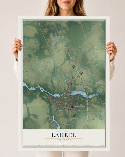 Map of Laurel, Delaware, 24 x 36 inch unframed archival matte print