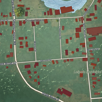 Close-up of the map of Leipsic, Delaware print showing street and building detail