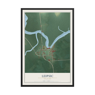 Map of Leipsic, Delaware, 12 x 18 inch print in a black wood frame