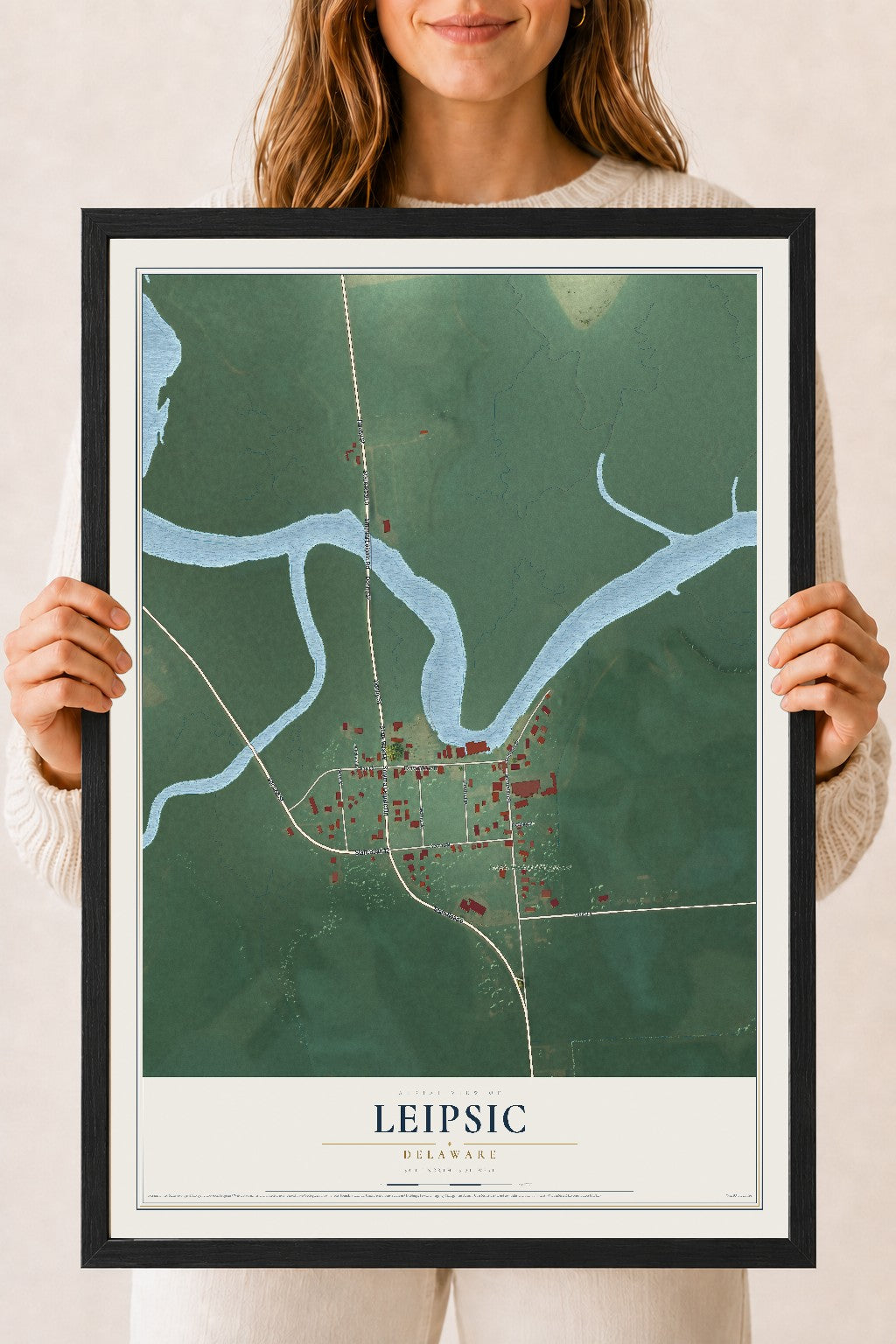 Map of Leipsic, Delaware, 18 x 24 inch print in a black wood frame