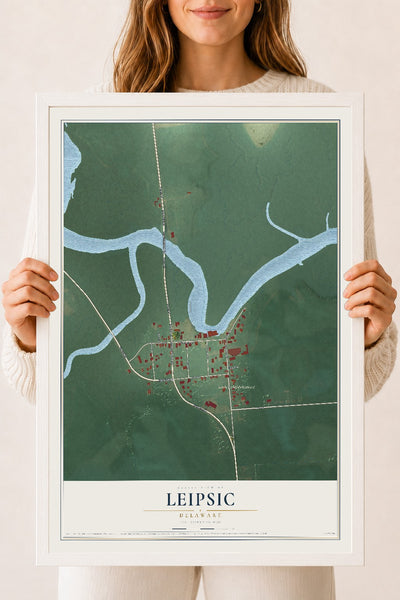 Map of Leipsic, Delaware, 18 x 24 inch print in a white wood frame