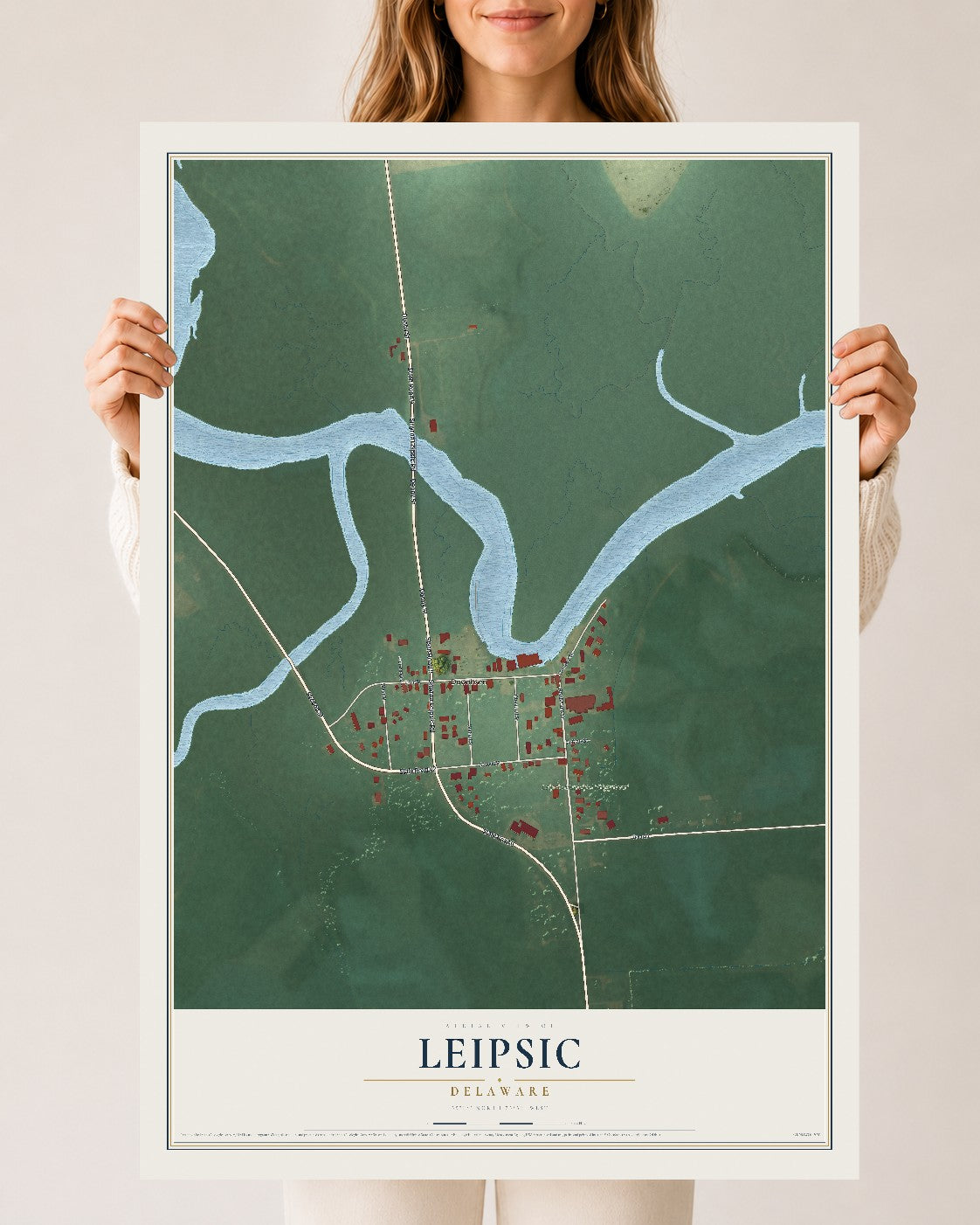 Map of Leipsic, Delaware, 24 x 36 inch unframed archival matte print