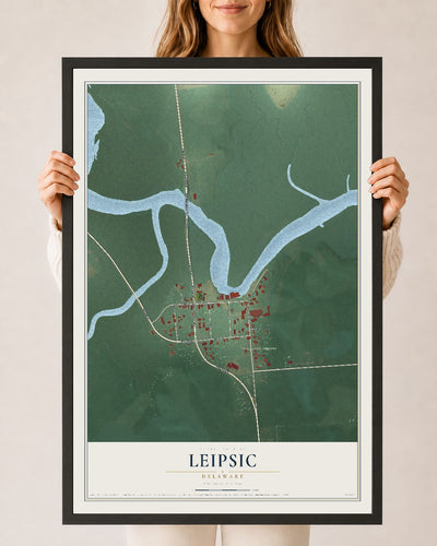 Map of Leipsic, Delaware, 24 x 36 inch print in a black wood frame