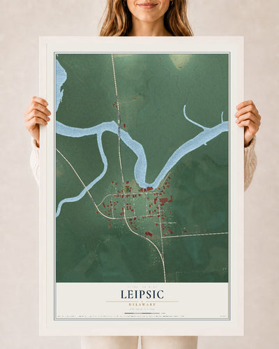 Map of Leipsic, Delaware, 24 x 36 inch print in a white wood frame